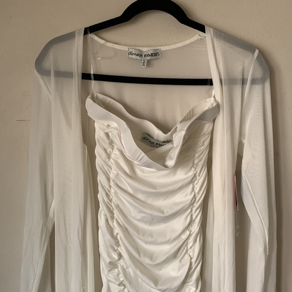 2PC Ivory Ruched Tube Dress with Sheer Duster Set - Picture 2 of 6